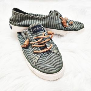 Women's Green Striped Sperry Top-Sider Flats-8M